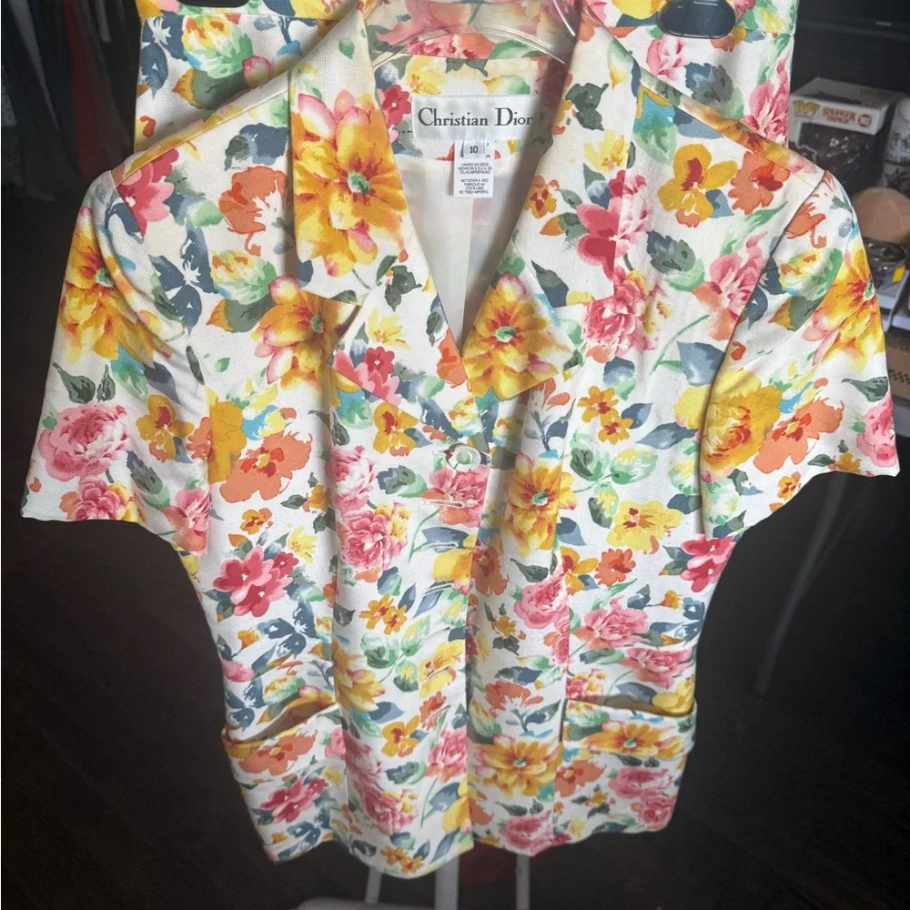 Vintage Christian Dior Floral Print Suit Skirt & Blazer Jacket Size 10 Rare